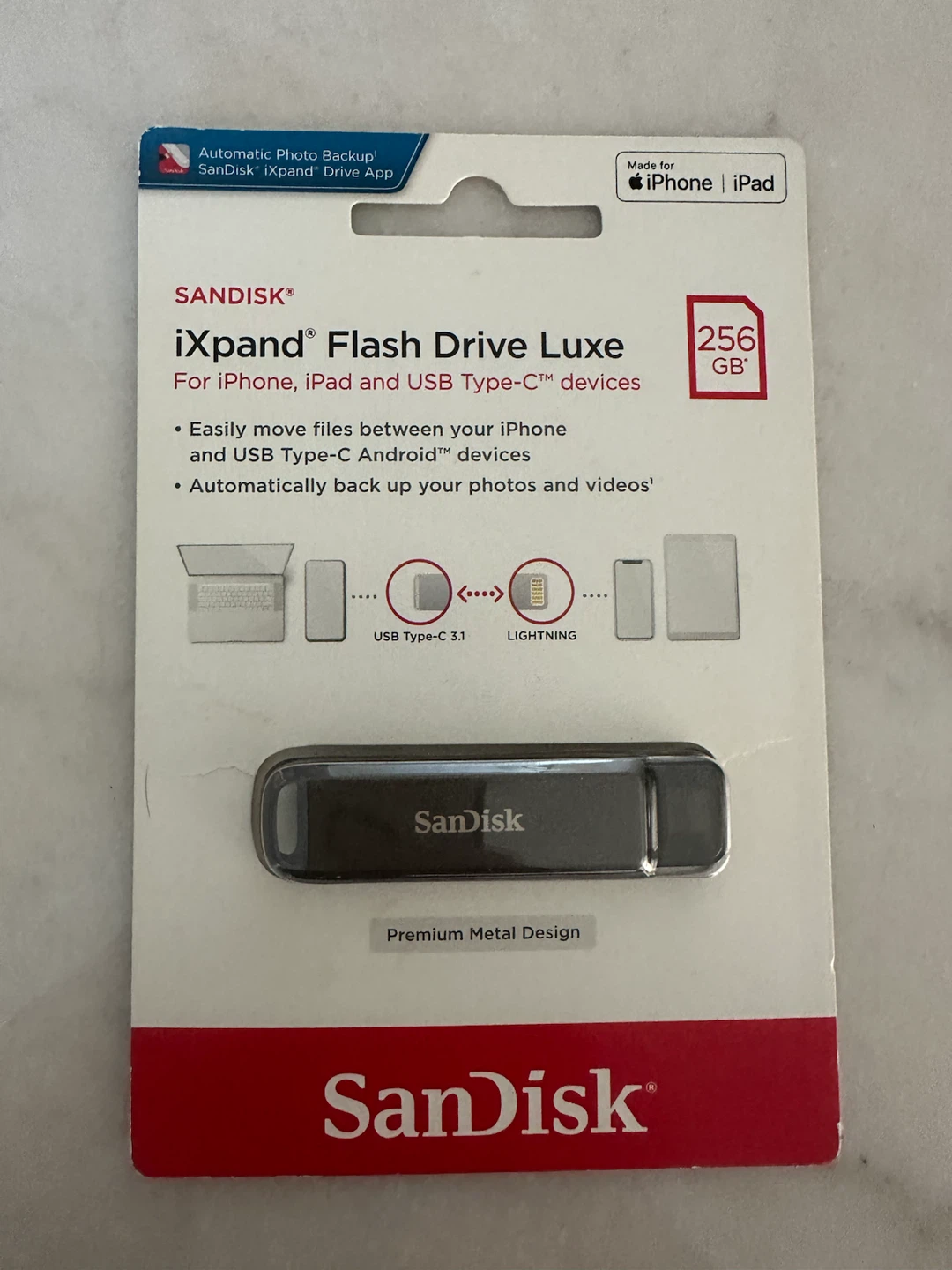 SanDisk iXpand Flash Drive Luxe – 256GB – NEW/SEALED
