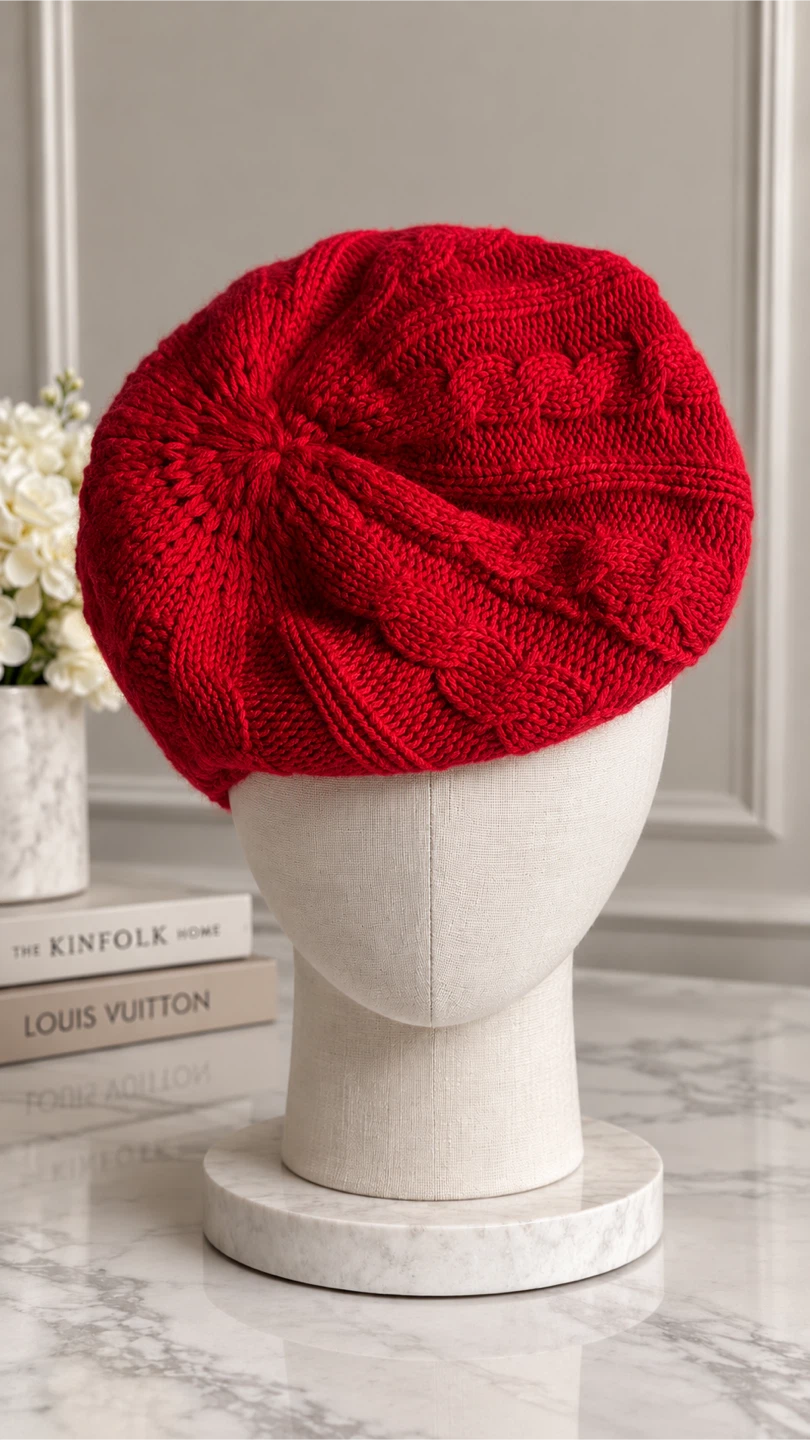 Red Knit Beret Hat - photo 3
