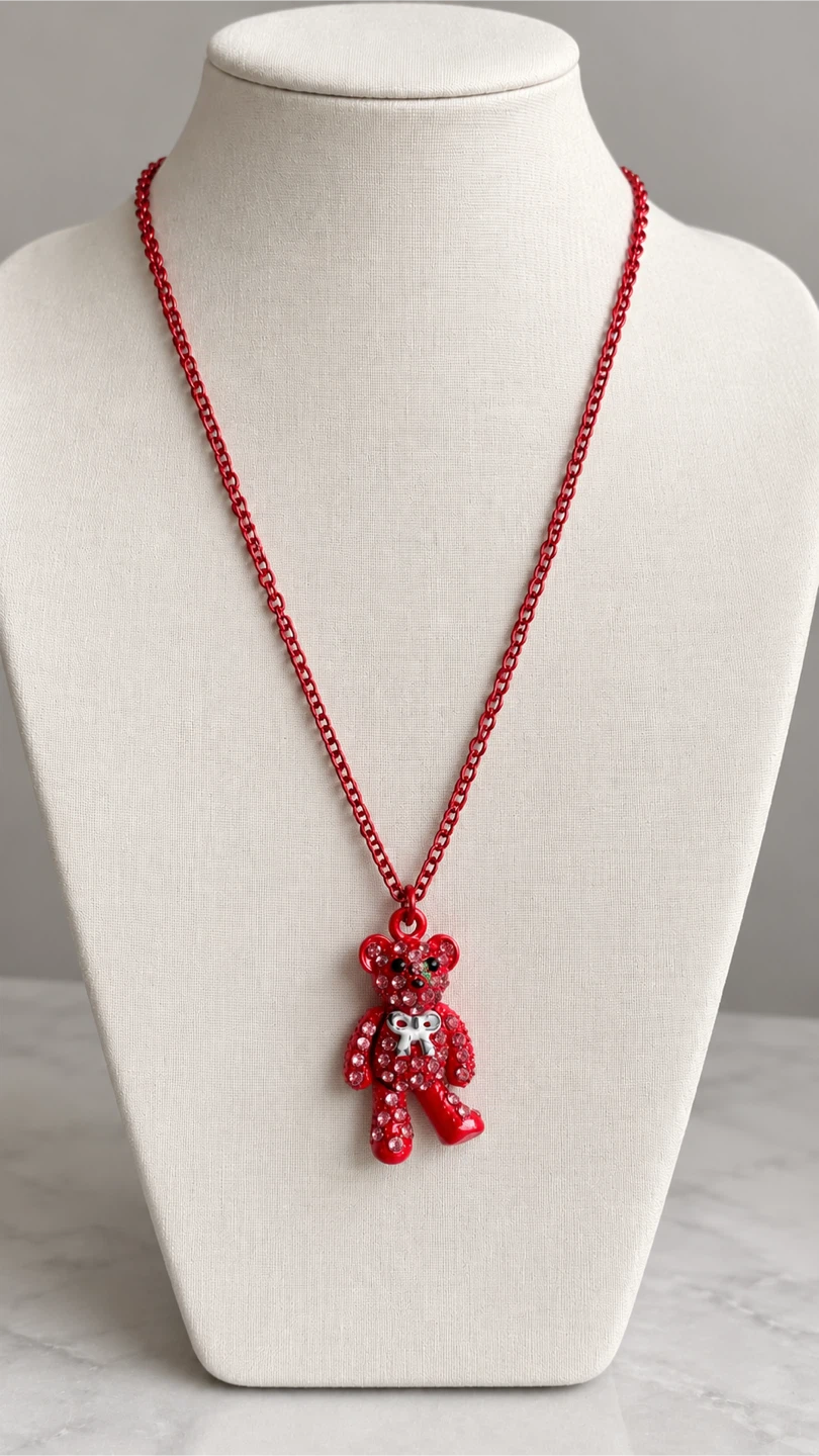 Pink Teddy Bear Charm Necklace
