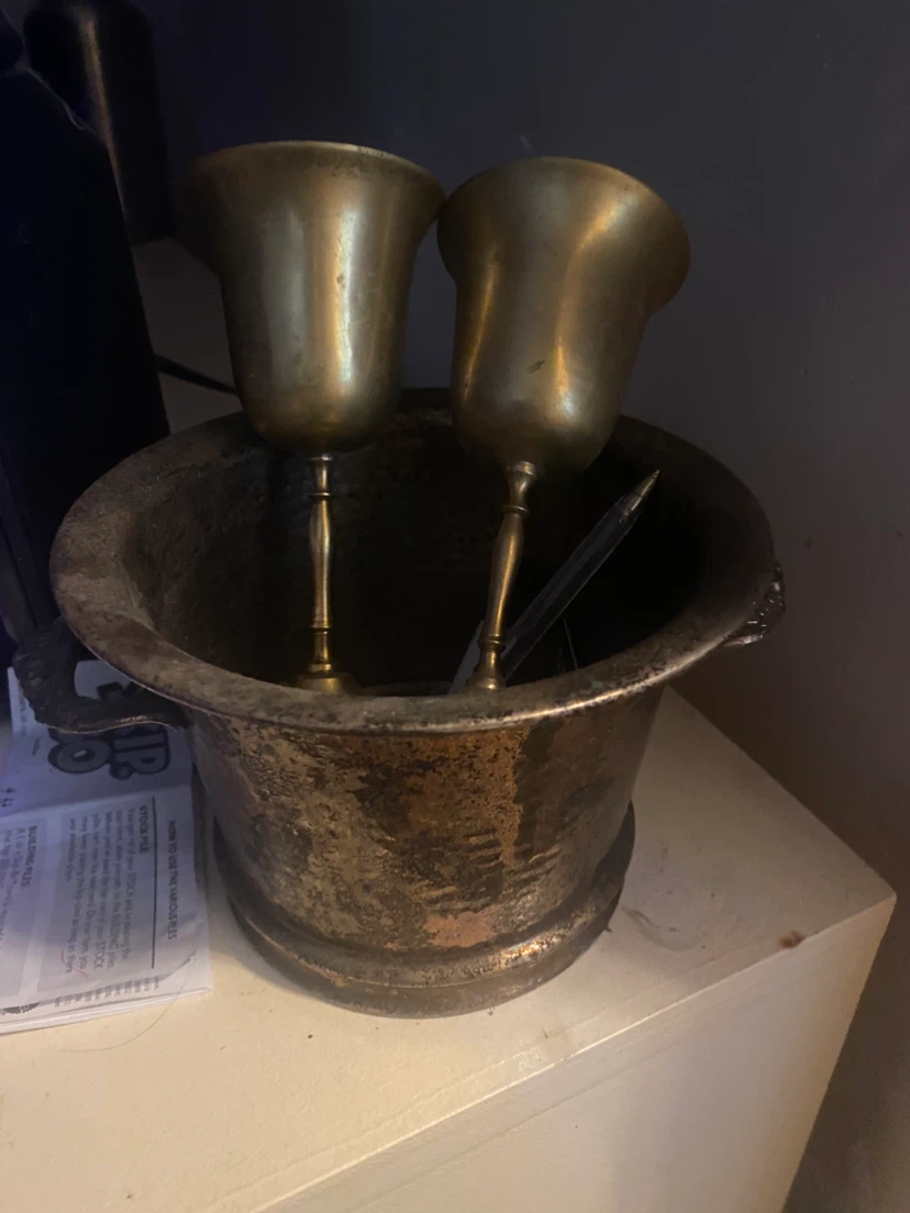 Vintage Metal Goblets and Ice Bucket Set