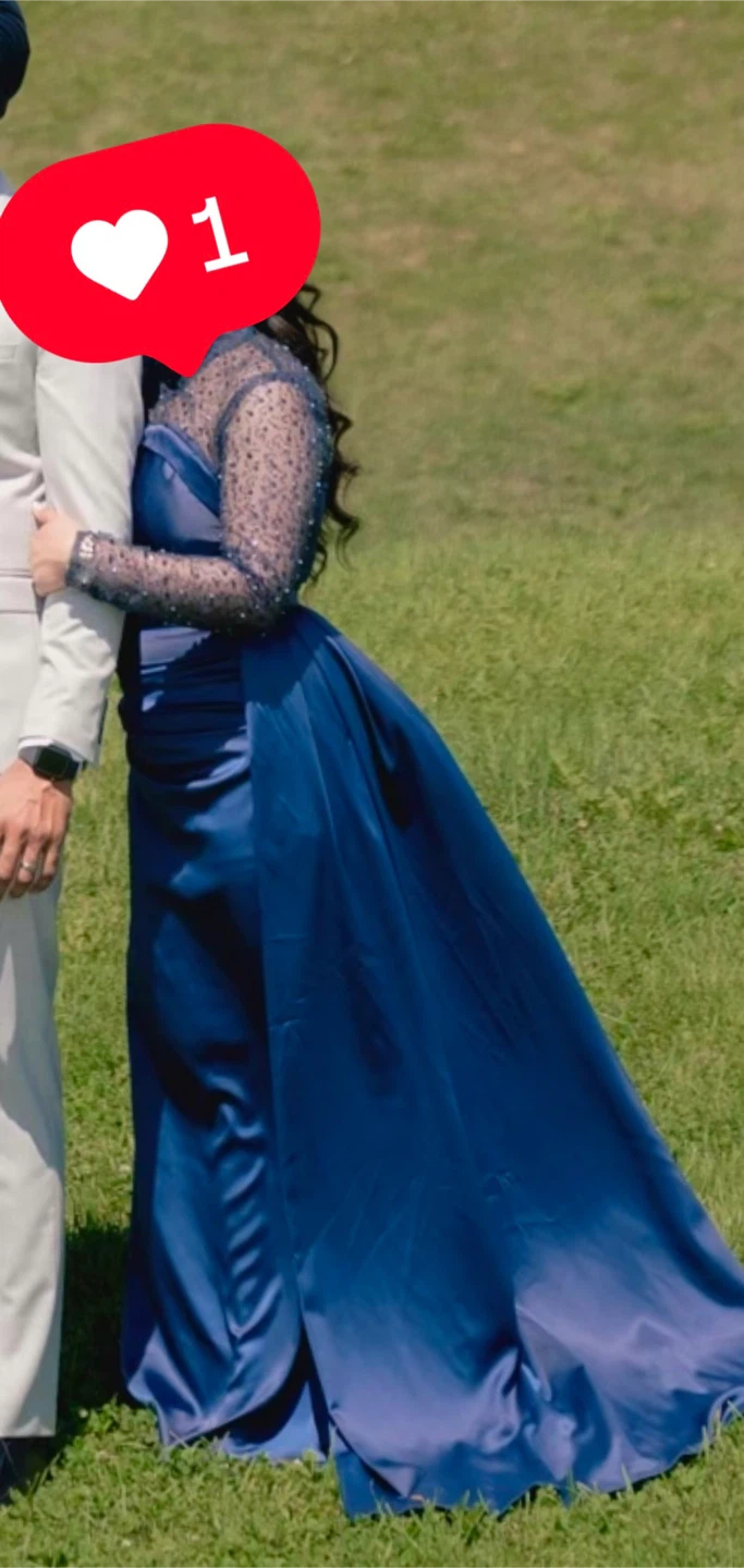 Navy Blue Sequin Evening Gown