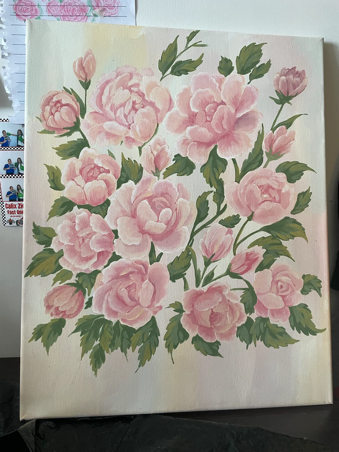 Pink Floral Painting on Canvas