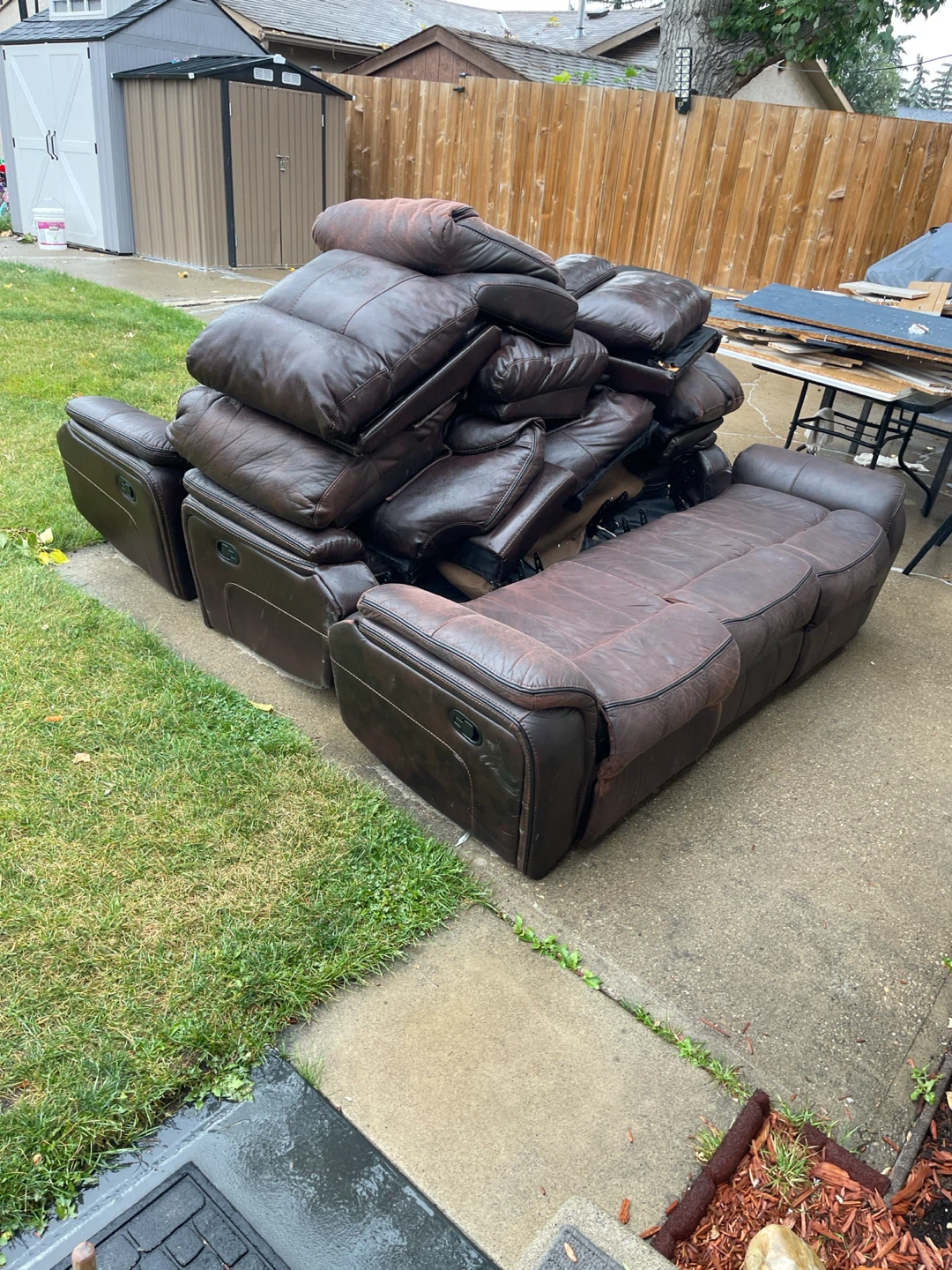 Brown Leather Reclining Sofa and Chairs Set