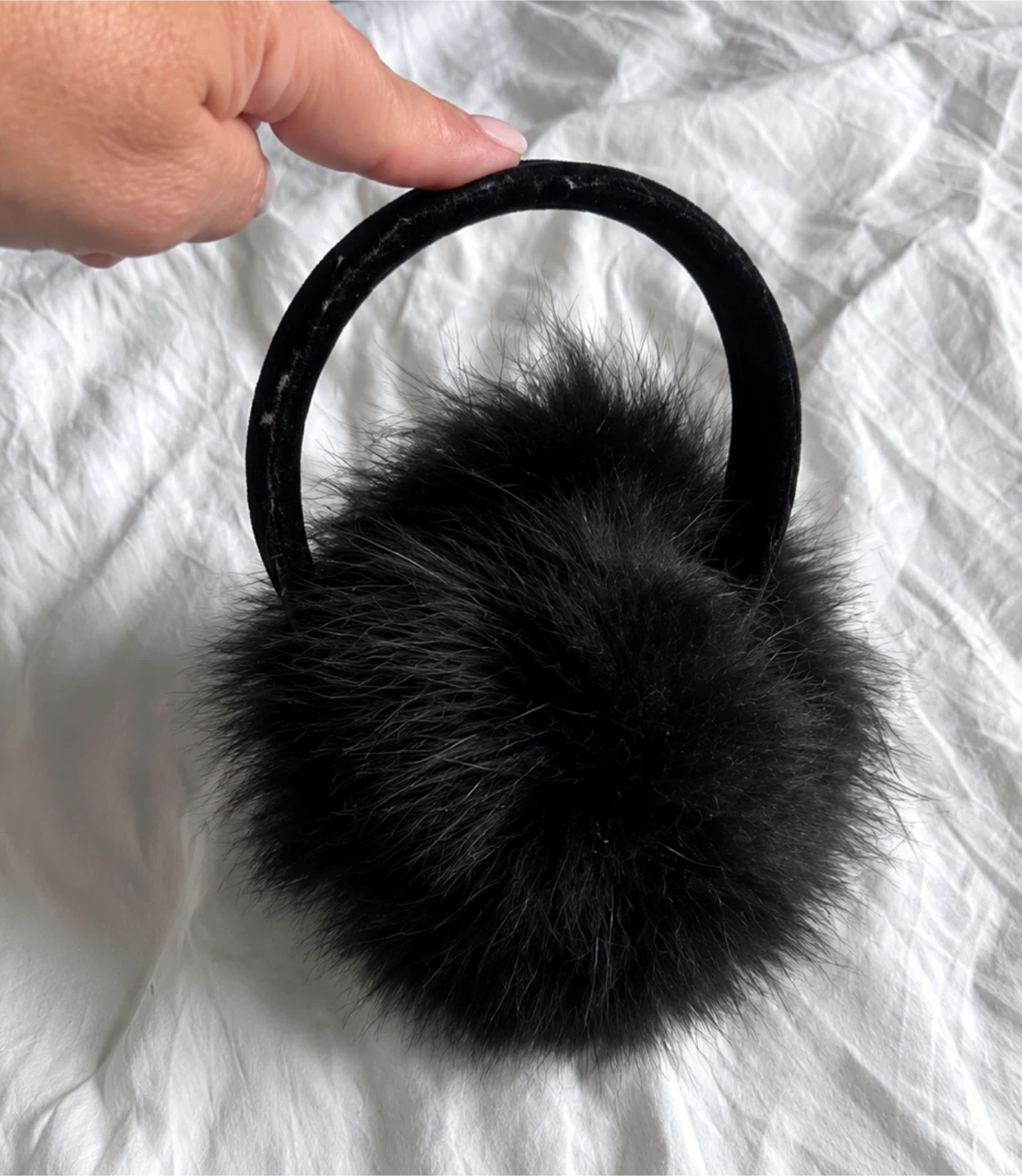 Black Faux Fur Pom Pom Hair Tie - photo 2