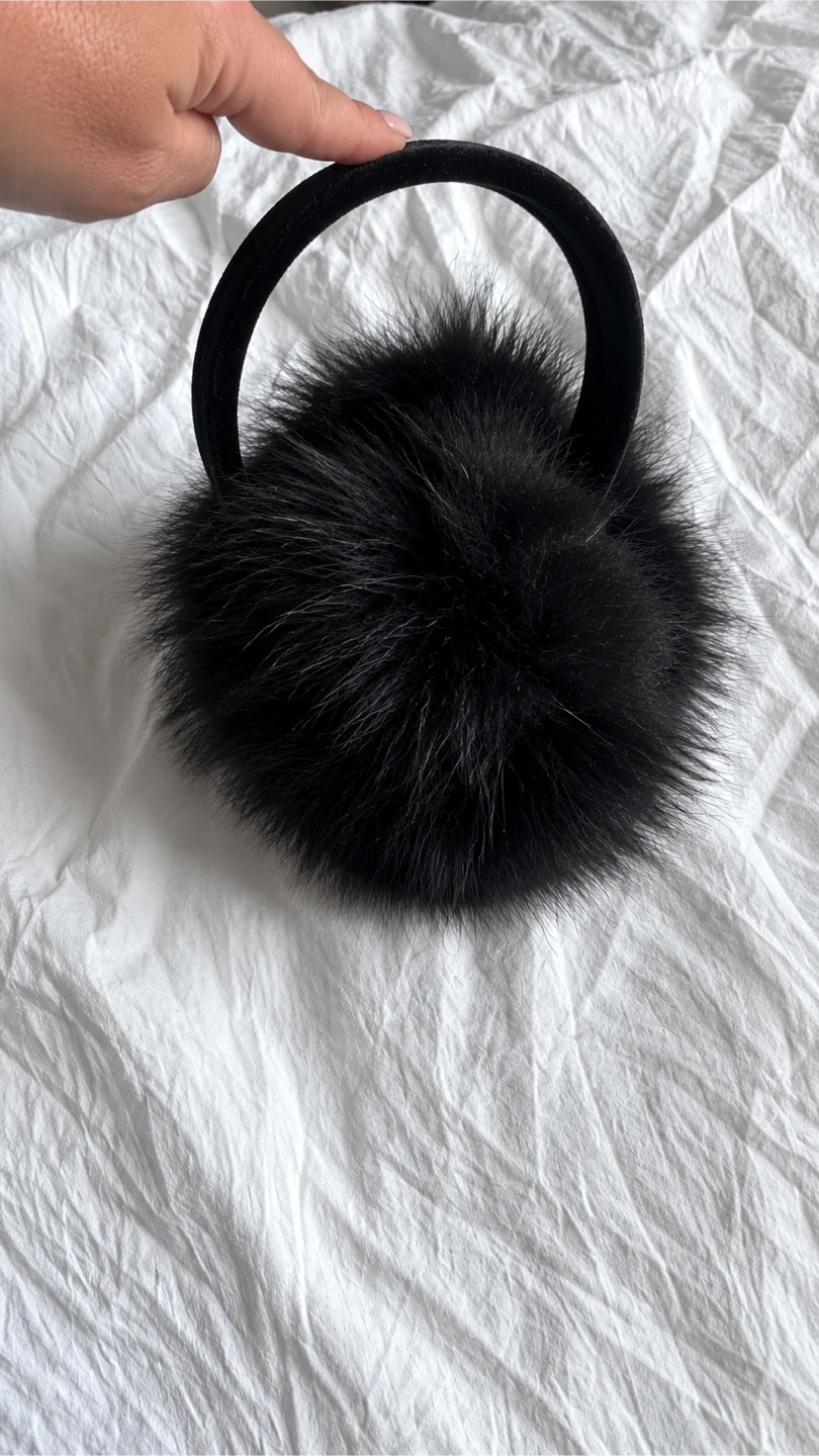 Black Faux Fur Pom Pom Hair Tie - photo 3
