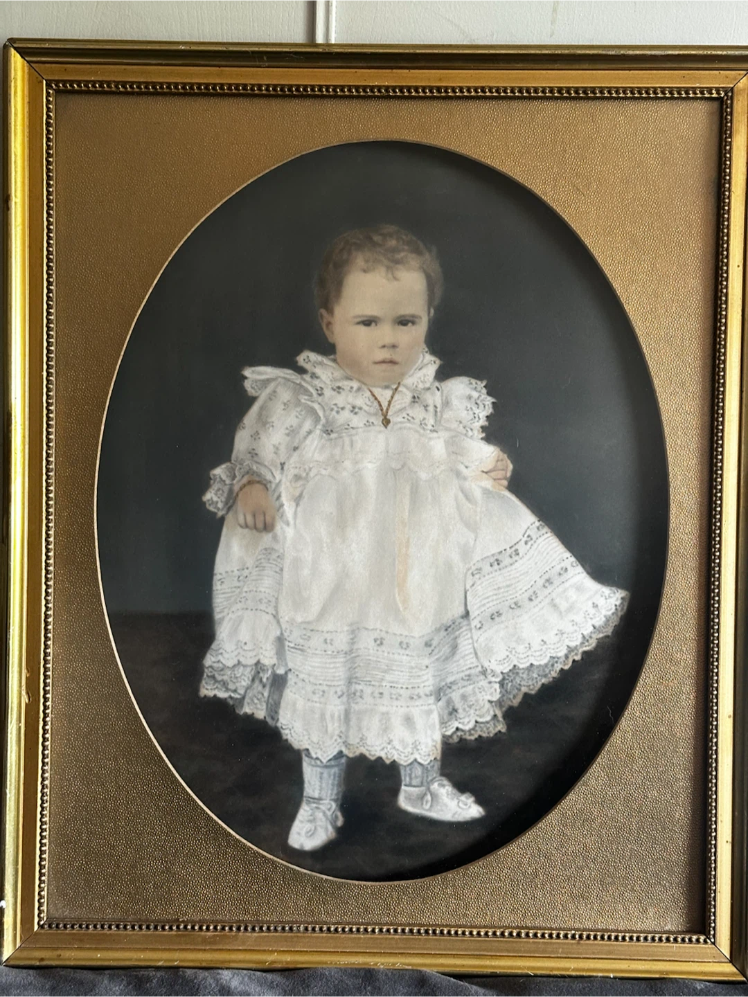 Antique 18x23 Gilt Shadowbox Frame & Victorian Baby Portrait