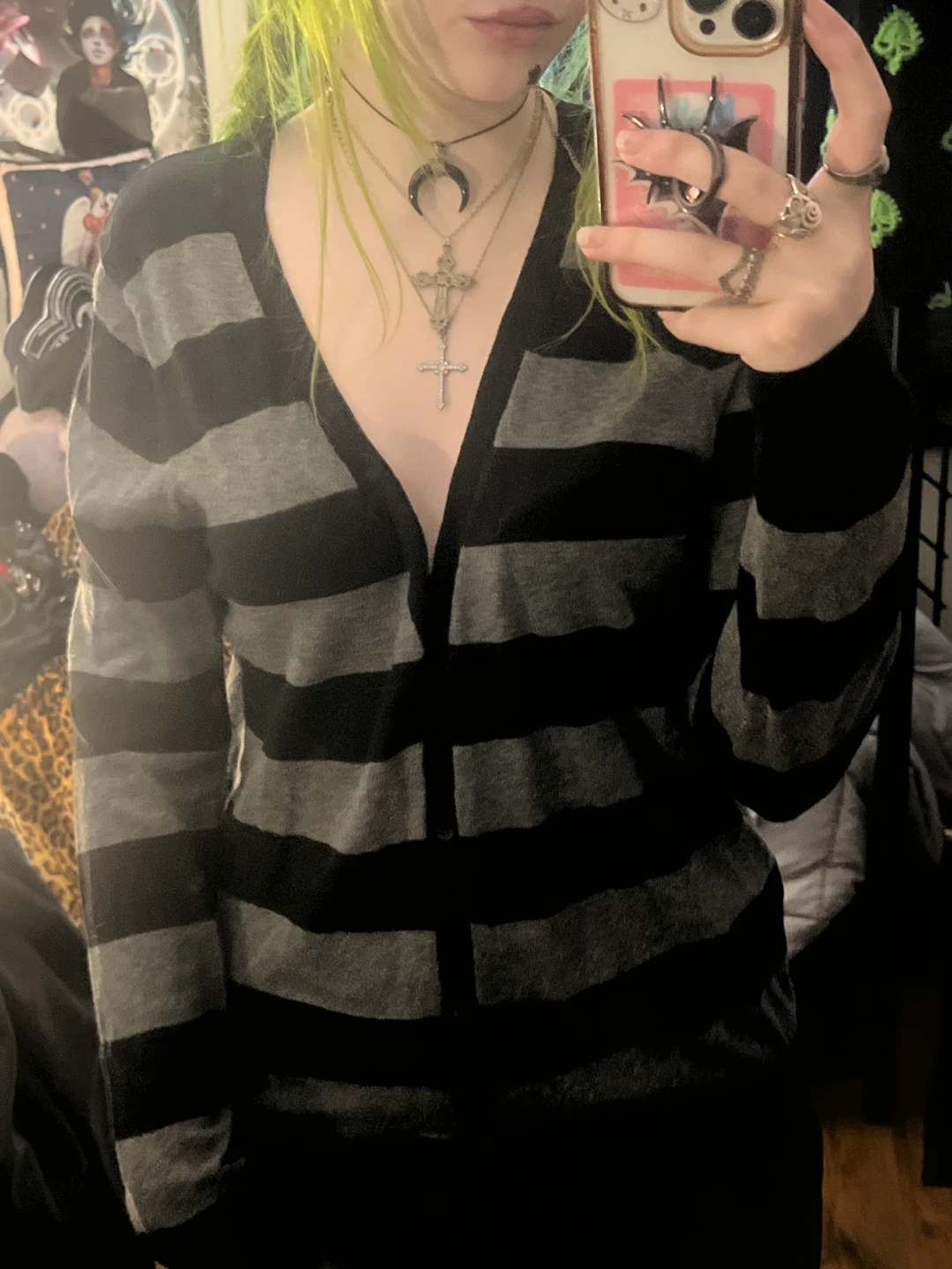 grey/black stripped cardigan - photo 2