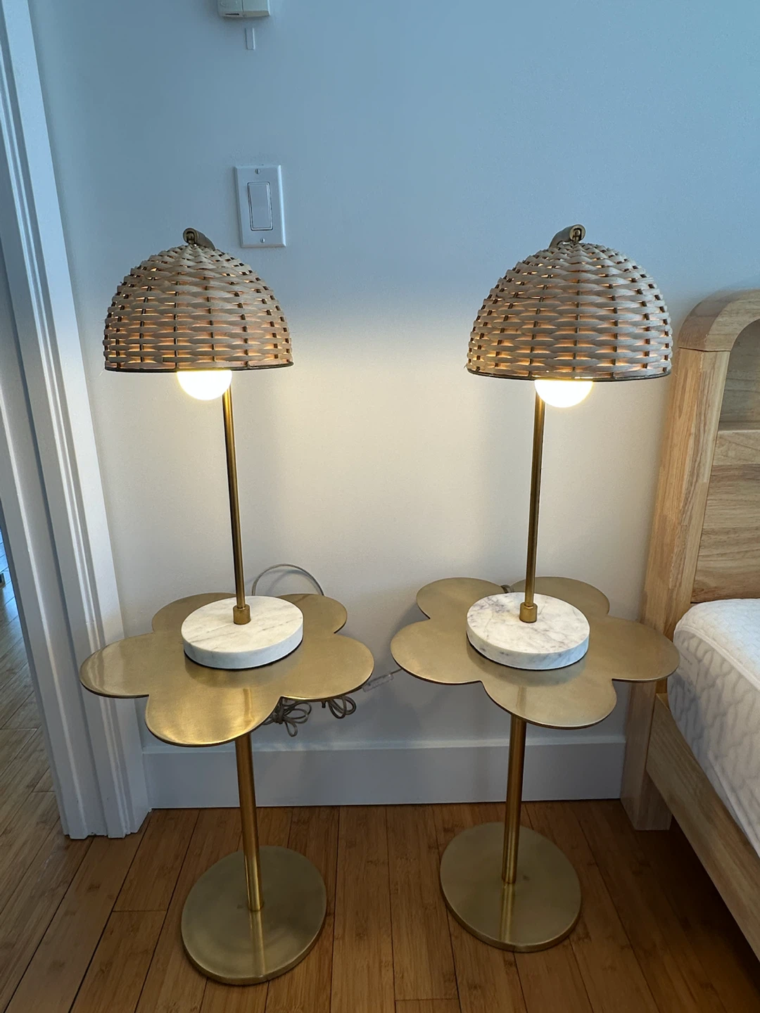 Pair of Woven Table Lamps with Marble Base