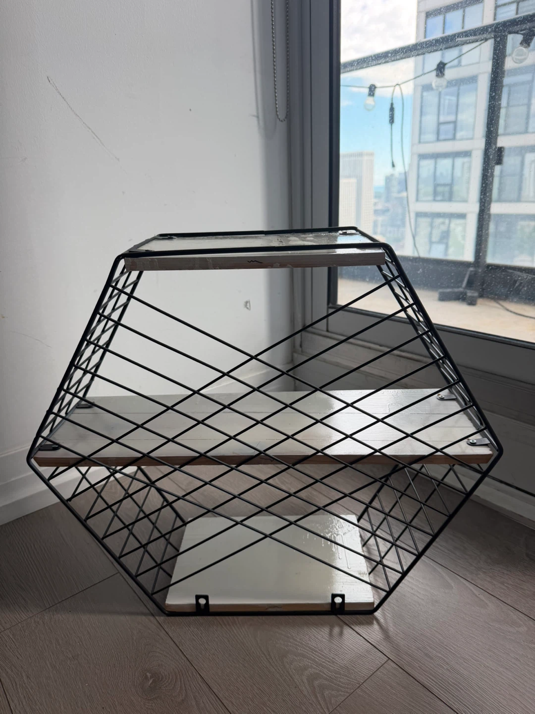 Hexagonal Wall Shelf with White Shelves