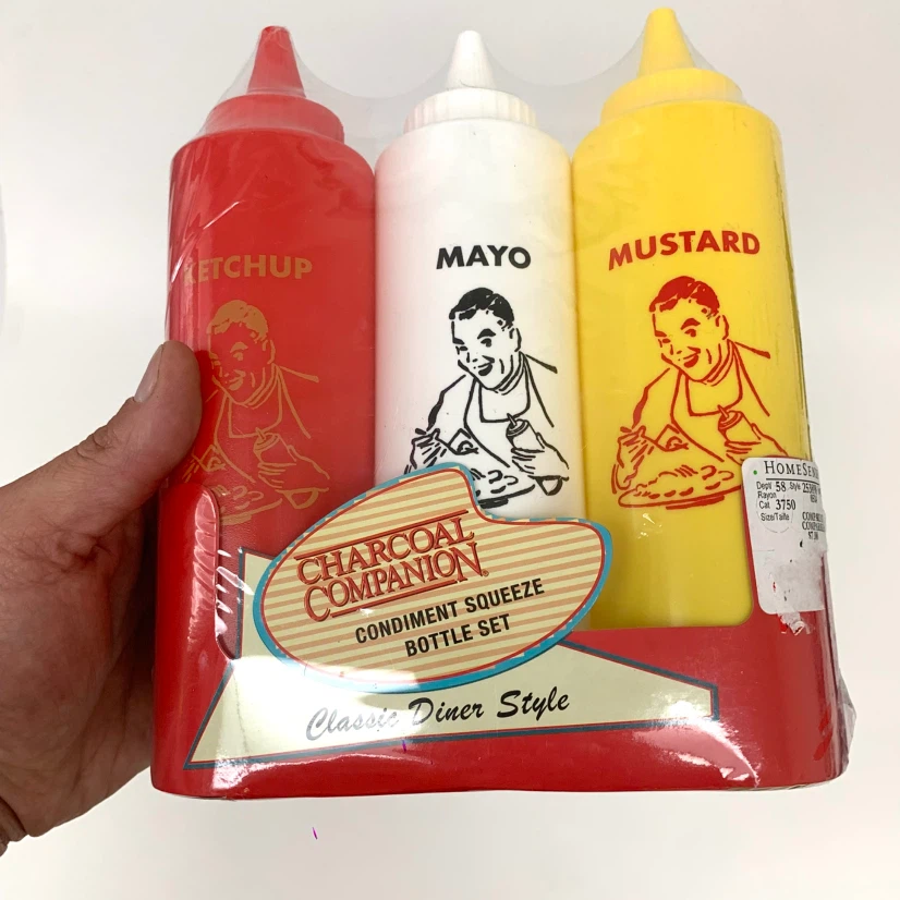 3 Condiment Squeeze Bottles Ketchup Mustard Mayo BBQ Sauce Set