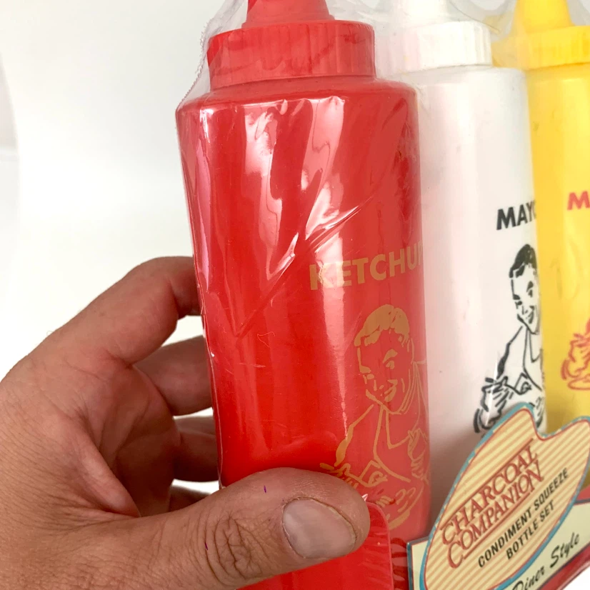 3 Condiment Squeeze Bottles Ketchup Mustard Mayo BBQ Sauce Set - photo 3