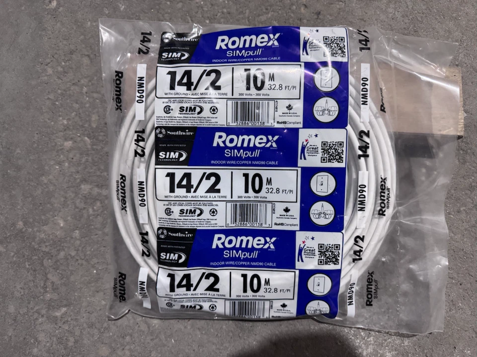 Southwire Romex SIMpull 14/2 NMD90 Indoor Wire - 10m
