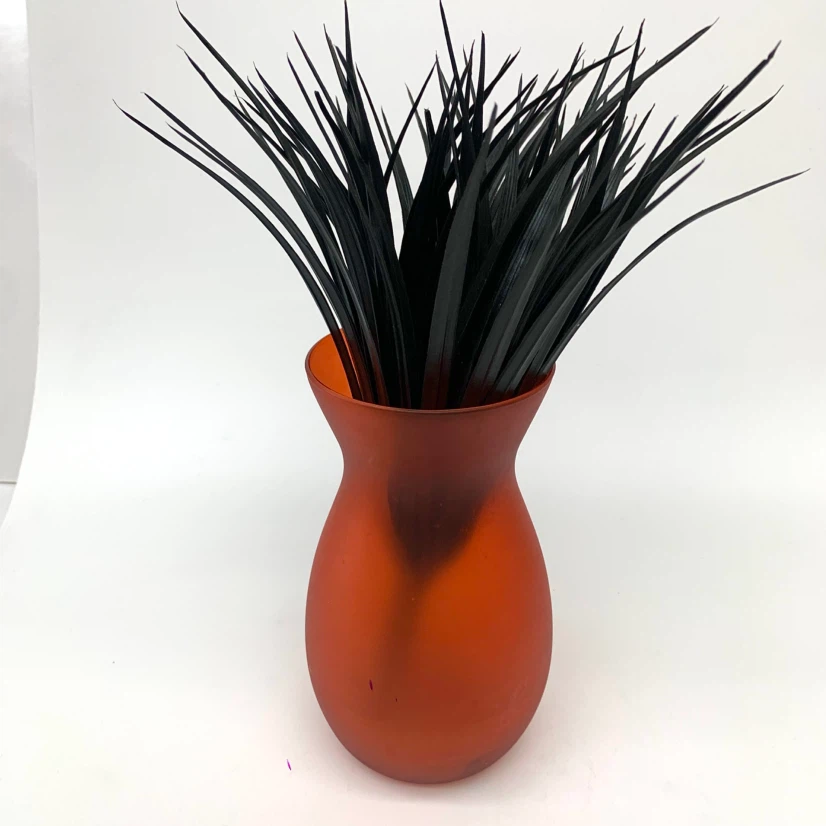 Orange Frosted Glass Vase with Black Grass Decor