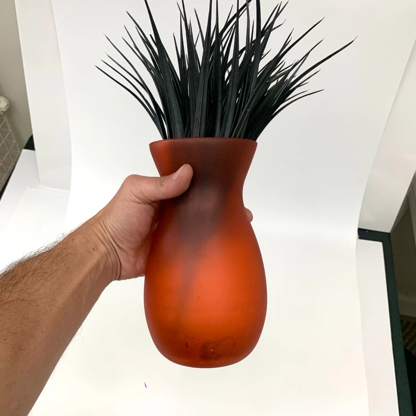 Orange Frosted Glass Vase with Black Grass Decor - photo 4
