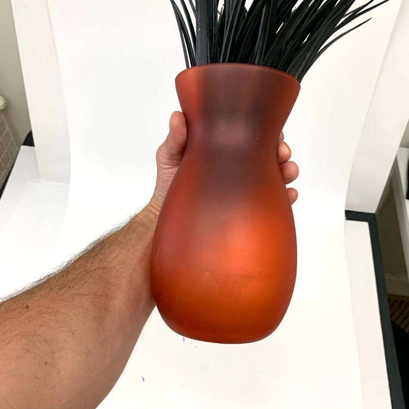 Orange Frosted Glass Vase with Black Grass Decor - photo 5