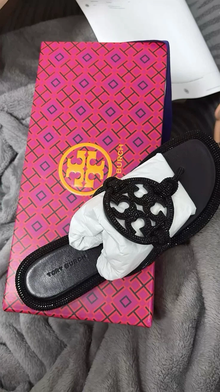 Tory Burch Black Crystal Miller Sandals