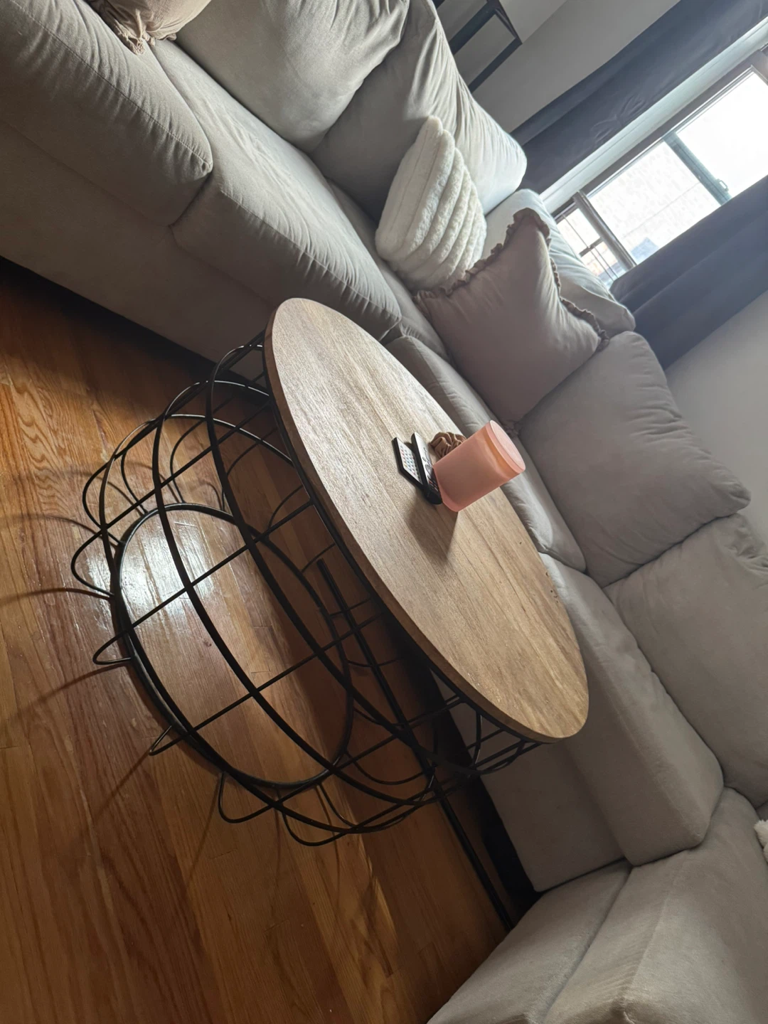 Round Wood and Wire Coffee Table