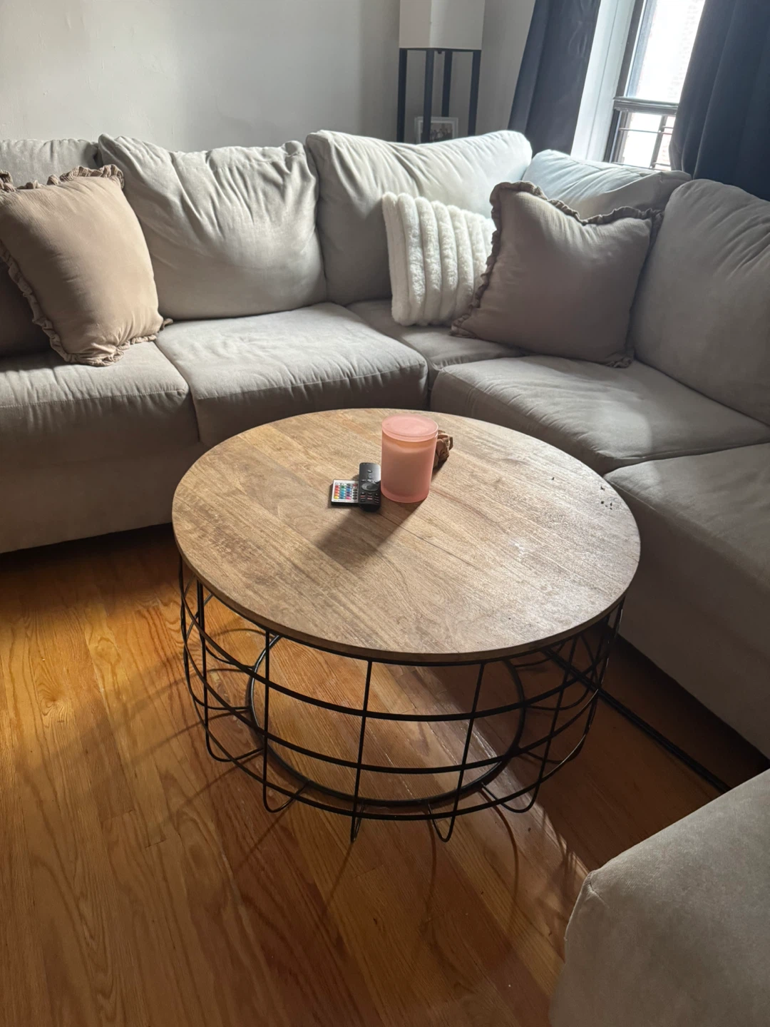 Round Wood and Wire Coffee Table - photo 2