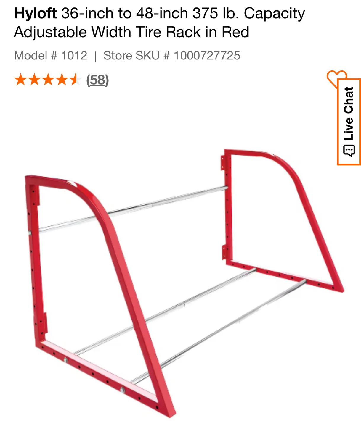 Wall mounted Adjustable Width Tire Rack in Red x2