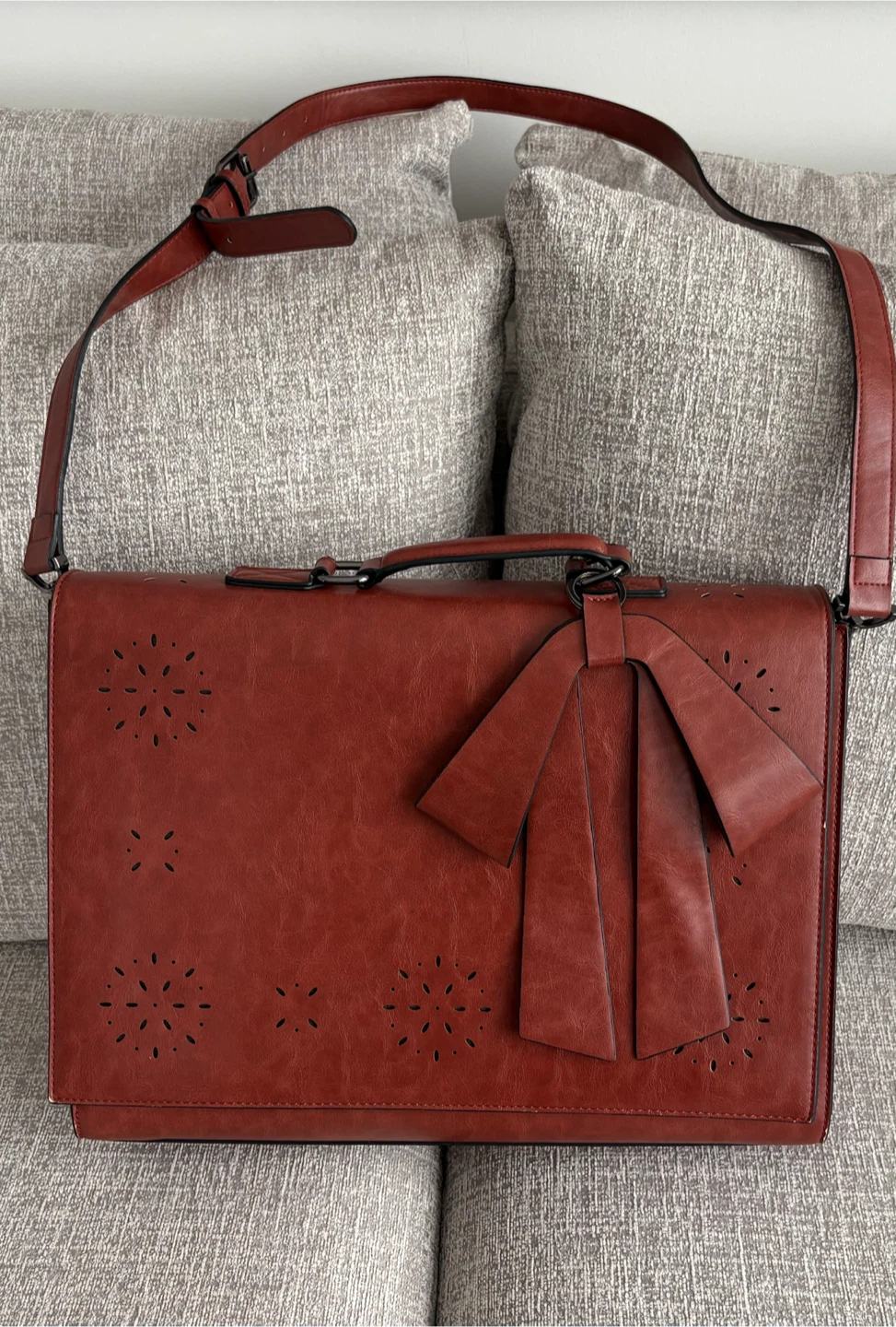 Brown Satchel Bag with Bow Detail