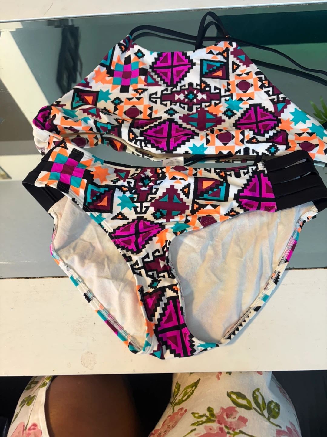 Aztec Print High Neck Bikini Set