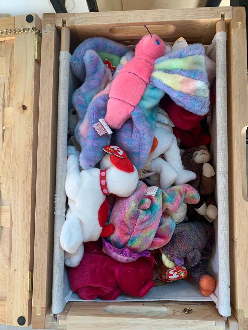 Ty Beanie Babies Collection with Wood Hamper