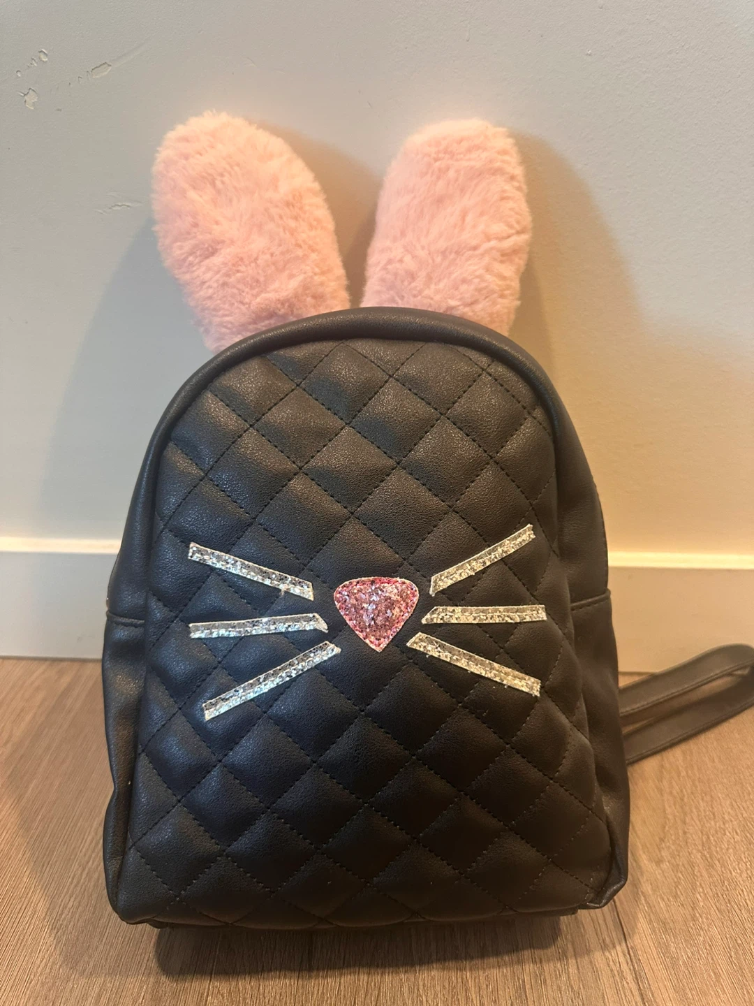 Black Quilted Backpack with Bunny Ears