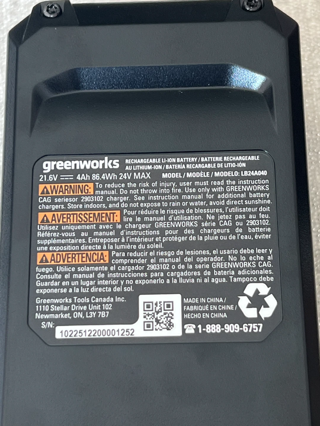Greenworks 24V MAX 4.0Ah Lithium-Ion Battery - photo 3