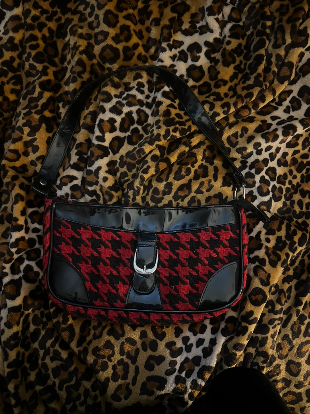 red/black and leather purse