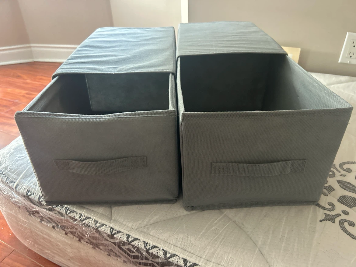 Grey Foldable Storage Bins with Handles (Set of 2)