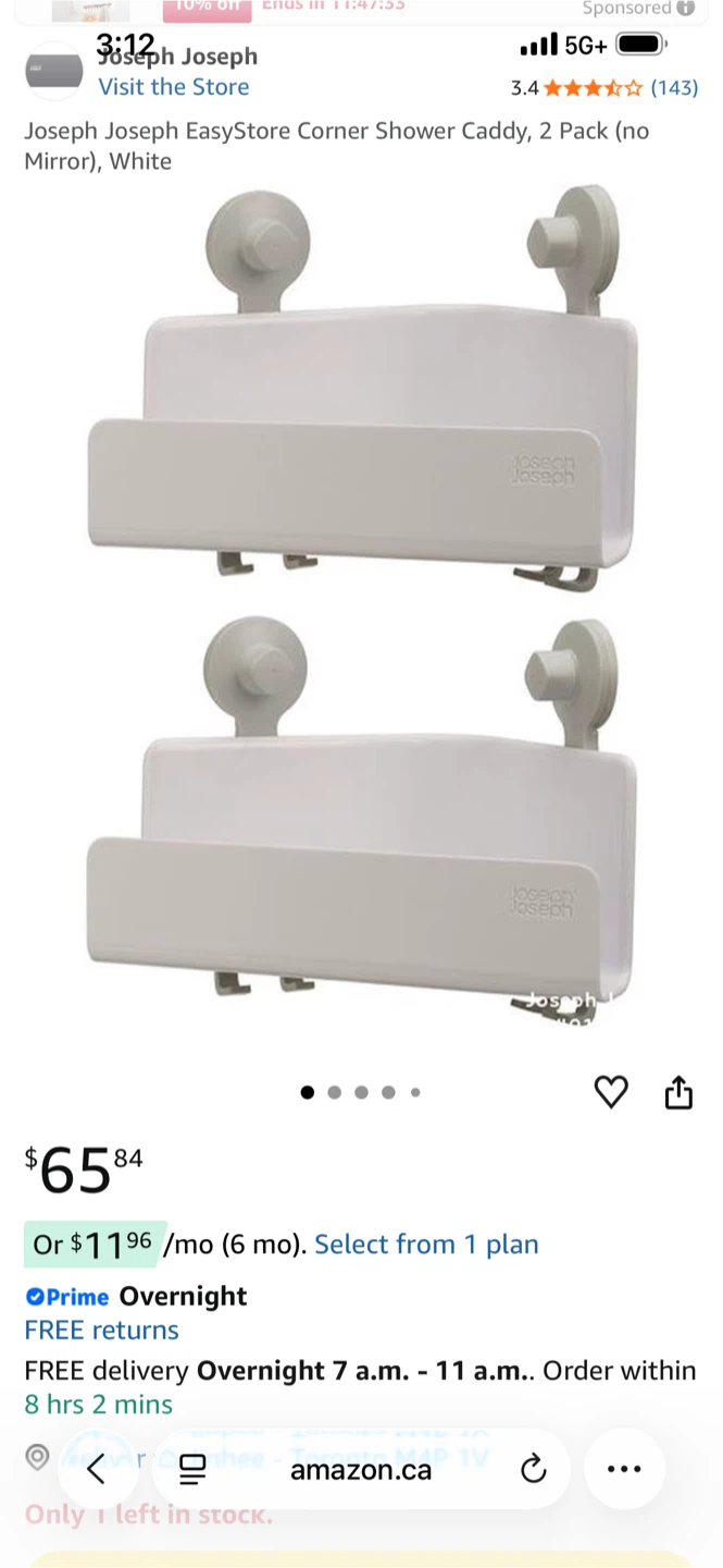 Joseph Joseph EasyStore Corner Shower Caddy, 2 Pack, White