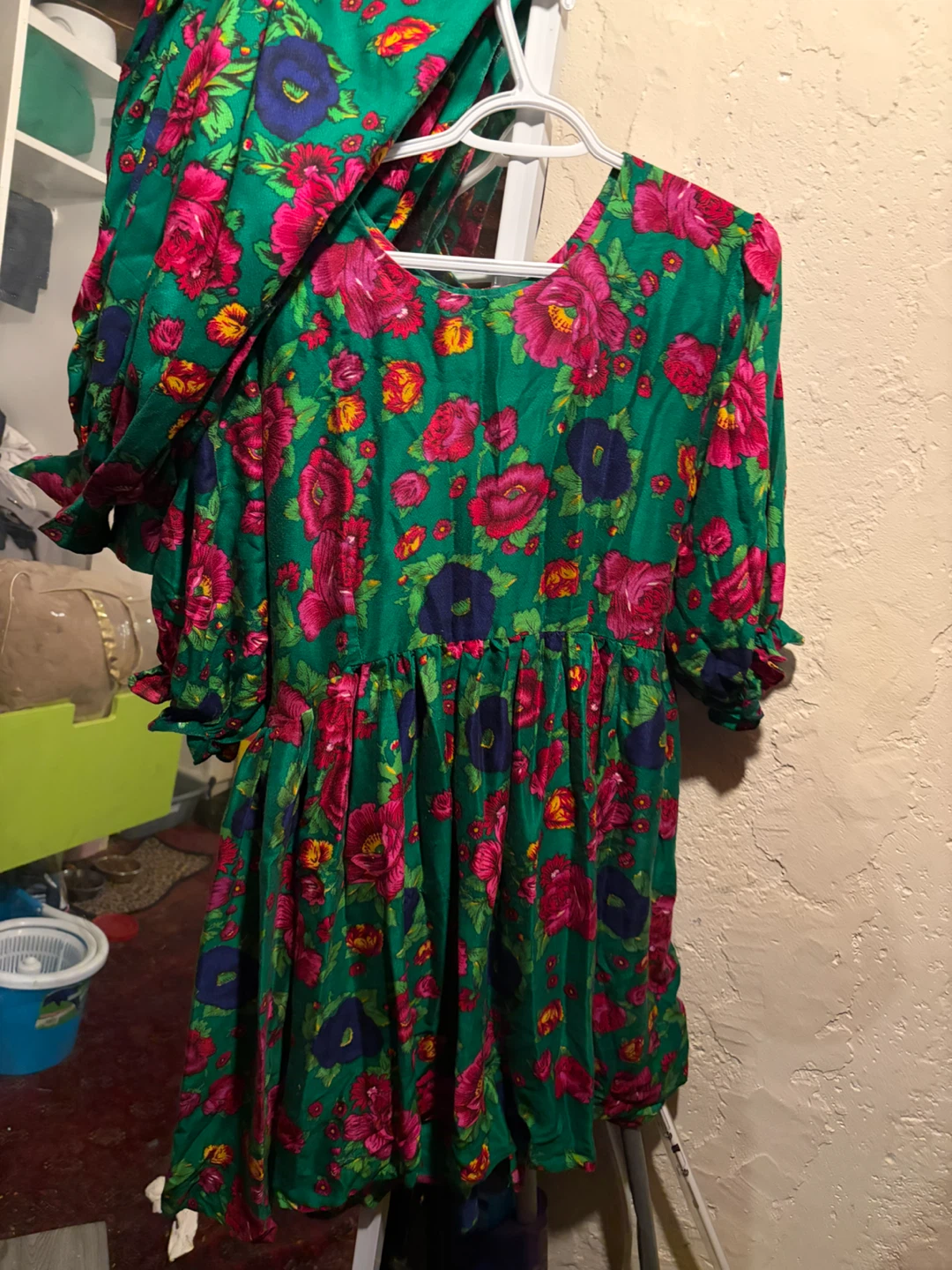 Vintage Floral Green Dress