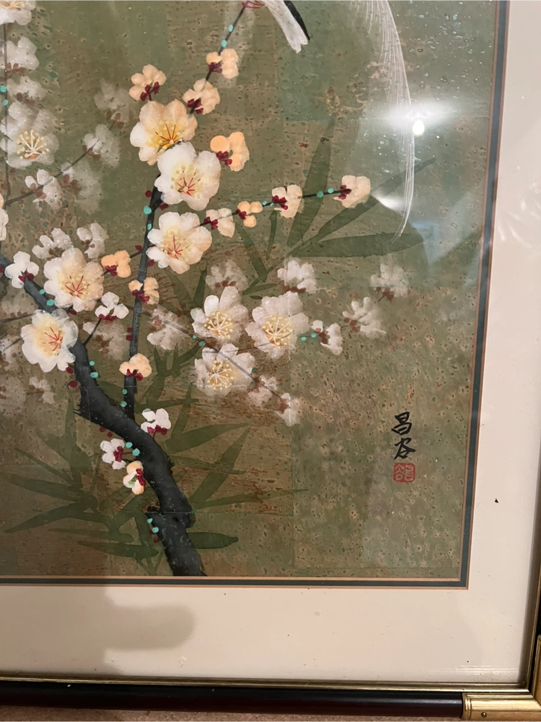 Framed water painting with signed artist. Birds and Blossoms - photo 2