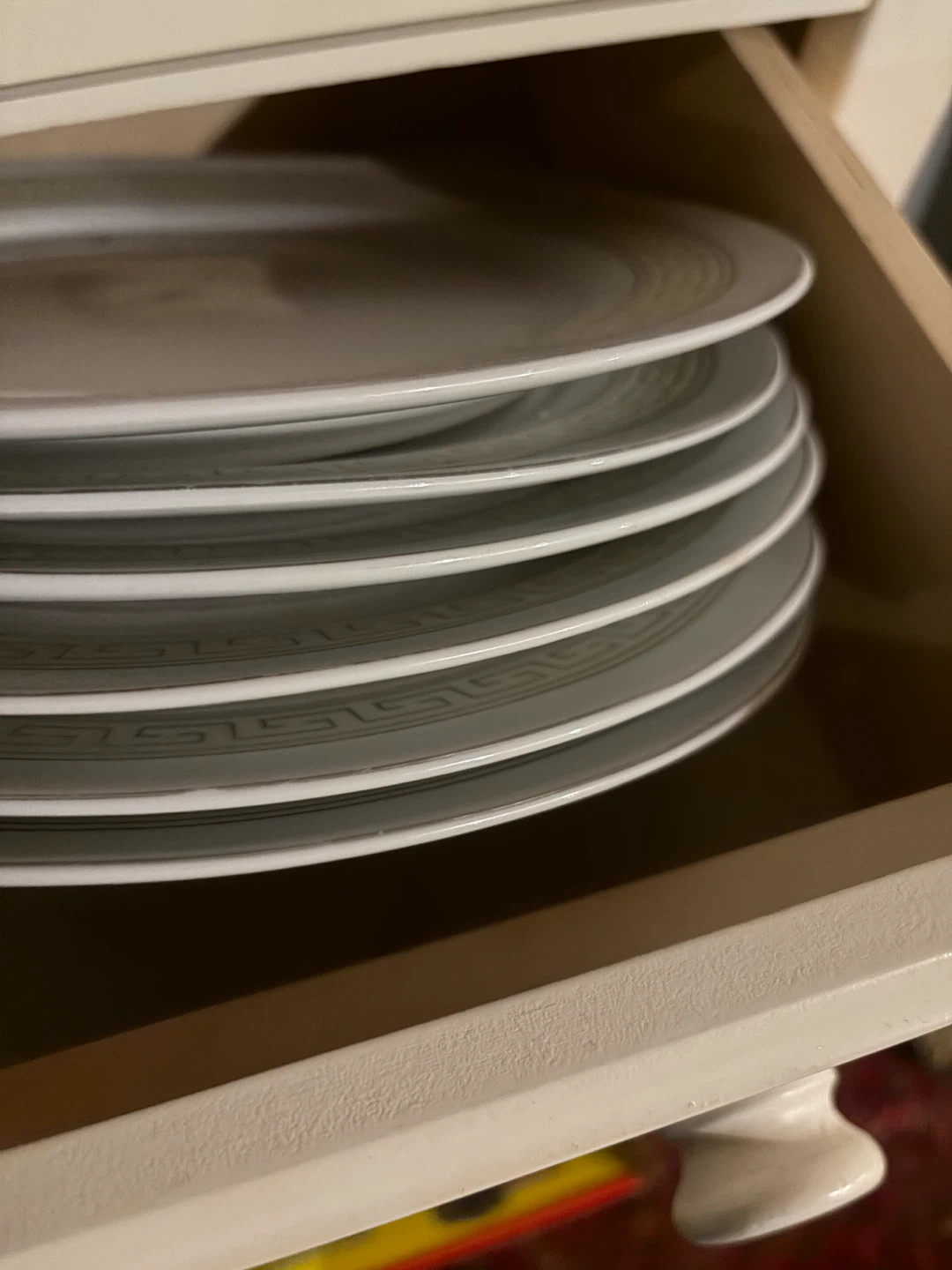 Set of 5 White Plates with Greek Key Pattern