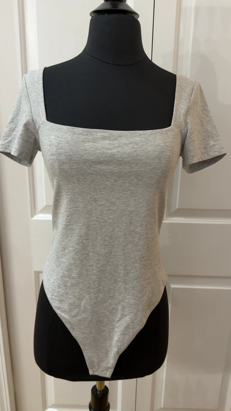 Aritzia Squareneck Bodysuit Heather Chrome