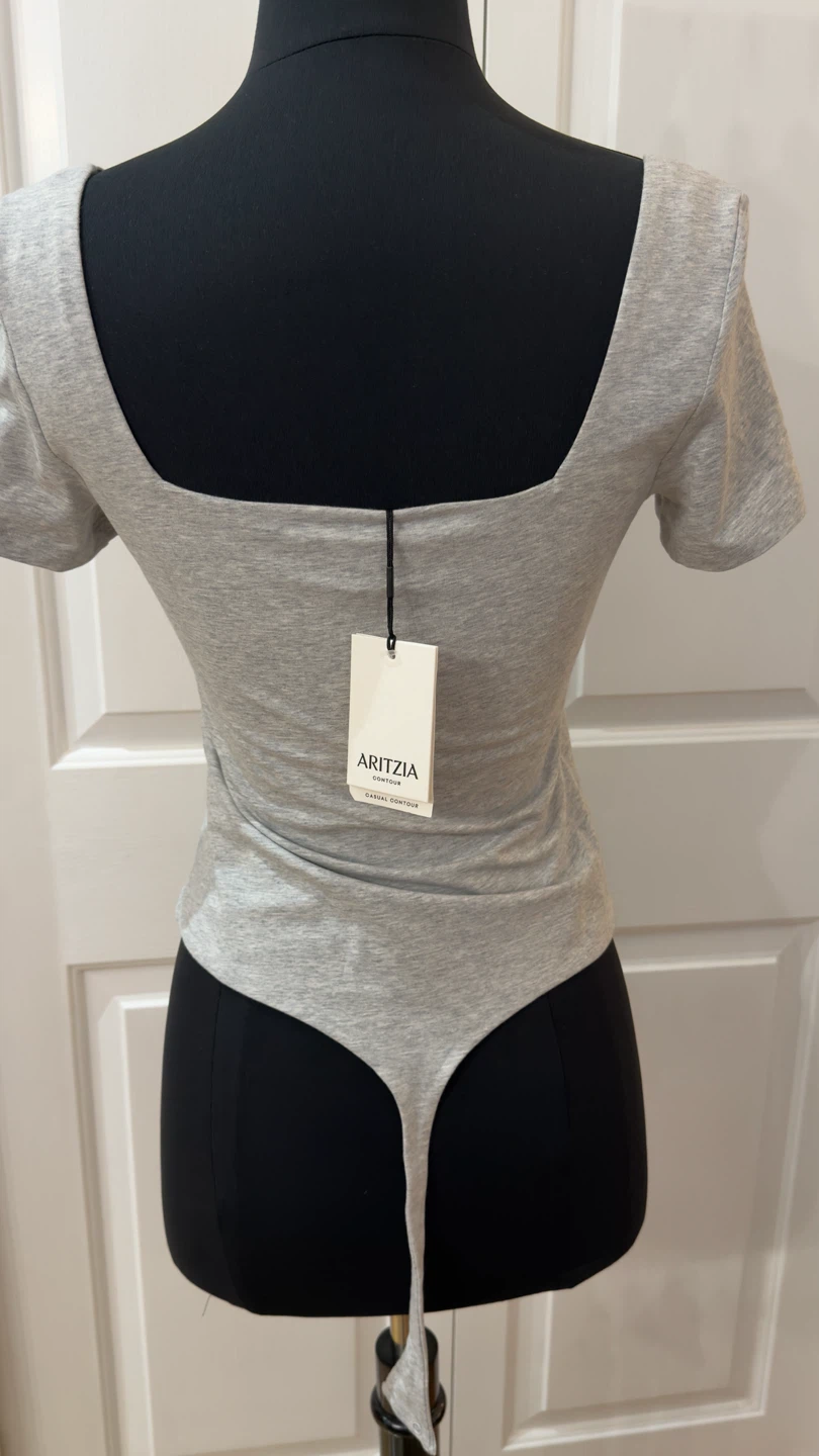 Aritzia Squareneck Bodysuit Heather Chrome - photo 3