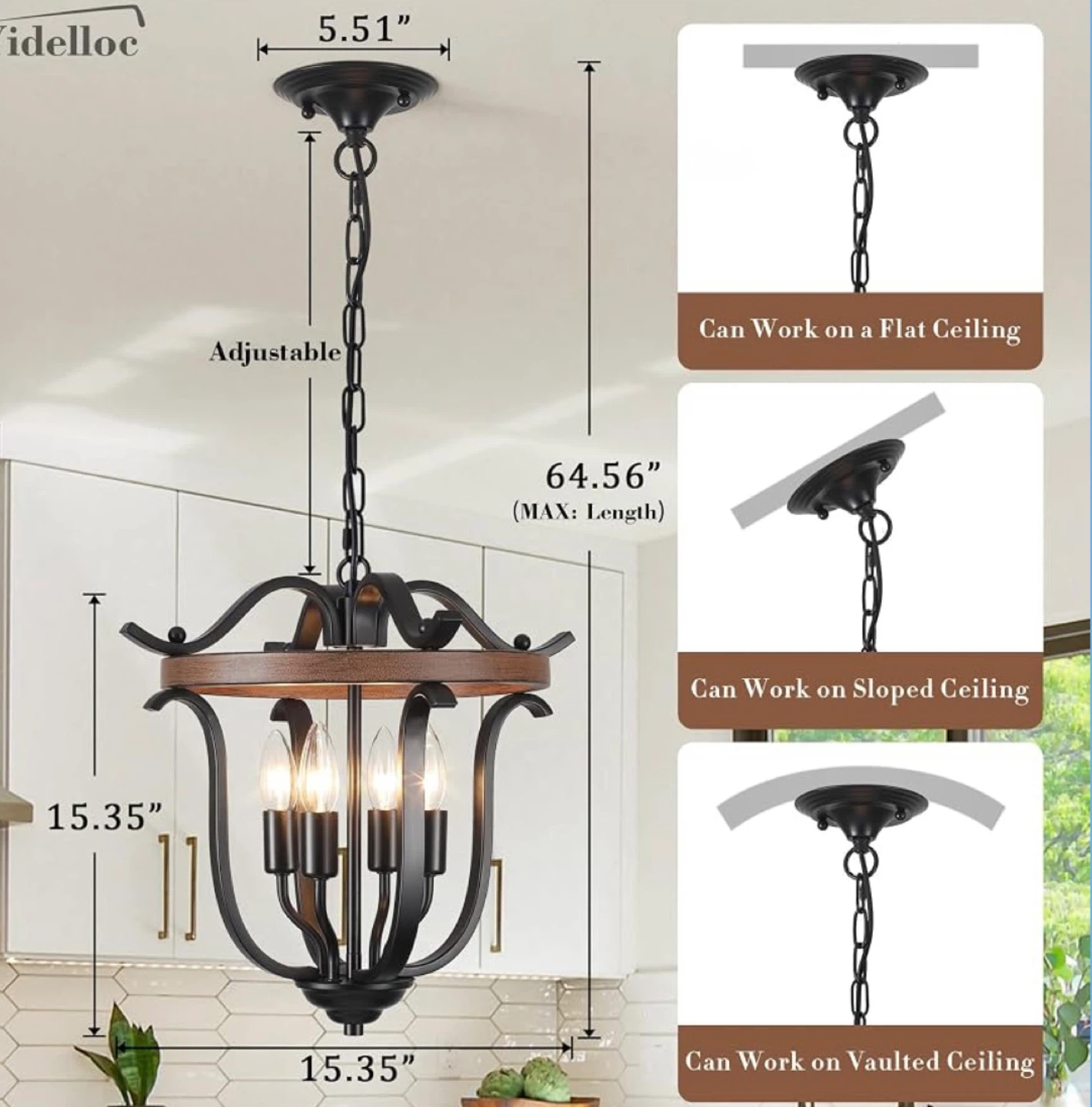 Yidelloc 4-Light Farmhouse Pendant Light - photo 2