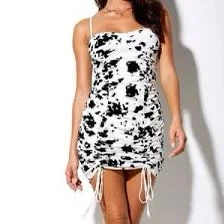 Motel Rocks: Cow Print Ruched Mini Dress - Small
