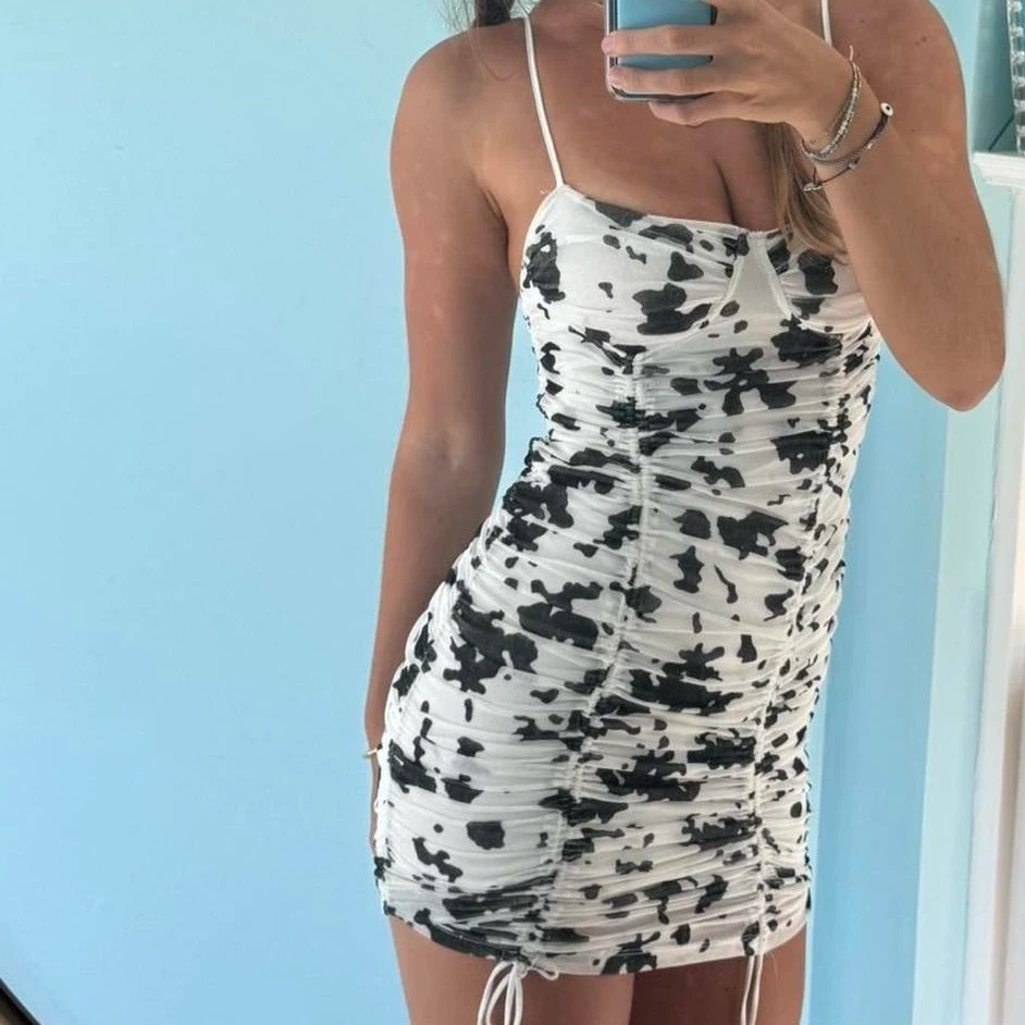 Motel Rocks: Cow Print Ruched Mini Dress - Small - photo 5