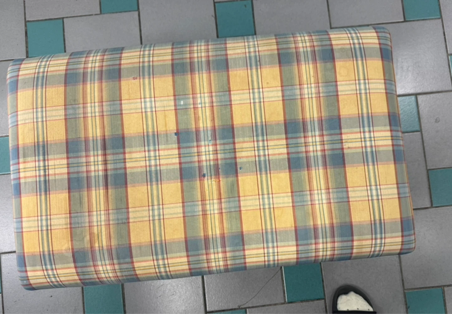 Plaid Upholstered Ottoman