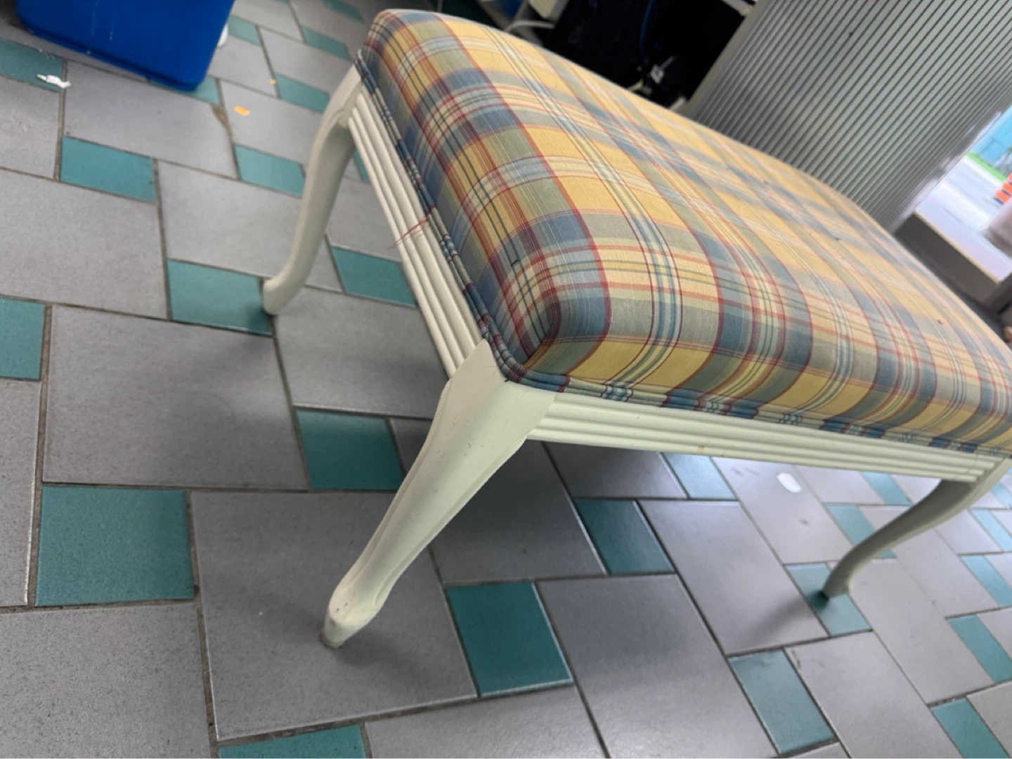 Plaid Upholstered Ottoman - photo 4