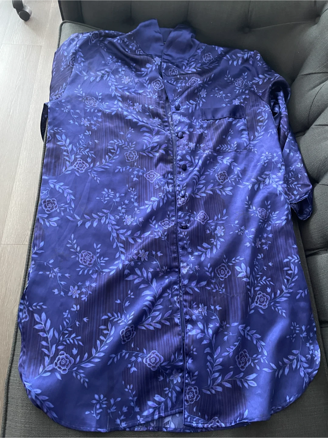Blue Floral Satin Pyjama Shirt
