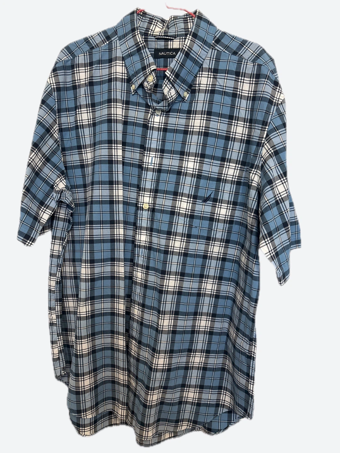 Nautica Blue Plaid Short Sleeve Button-Down Shirt