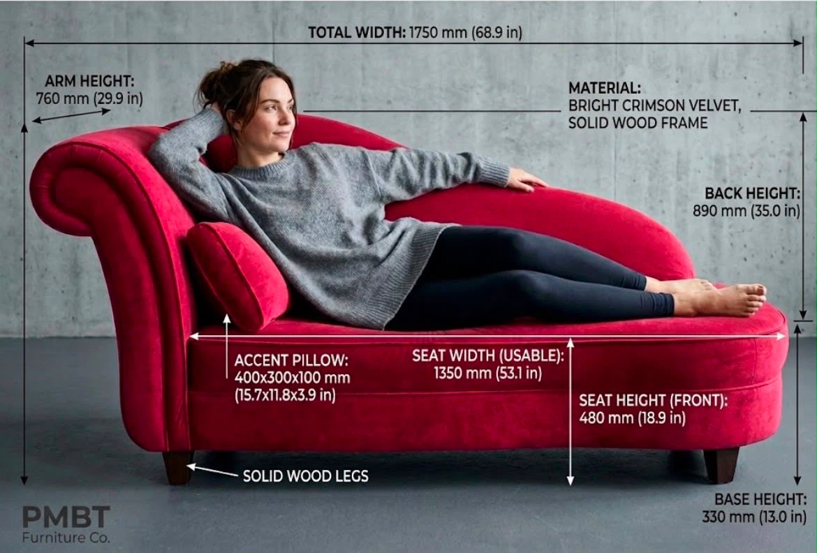 PMBT Furniture Co. Chaise Lounge - Bright Crimson Velvet