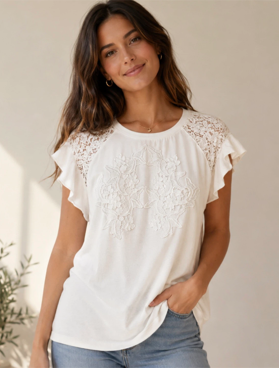 Adiva White Lace Detail Blouse