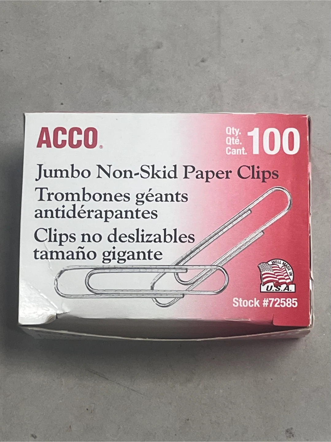 ACCO Jumbo Non-Skid Paper Clips (100 Count)