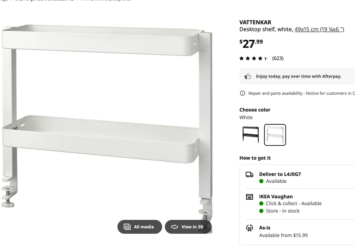 IKEA VATTENKAR Desktop Shelf White