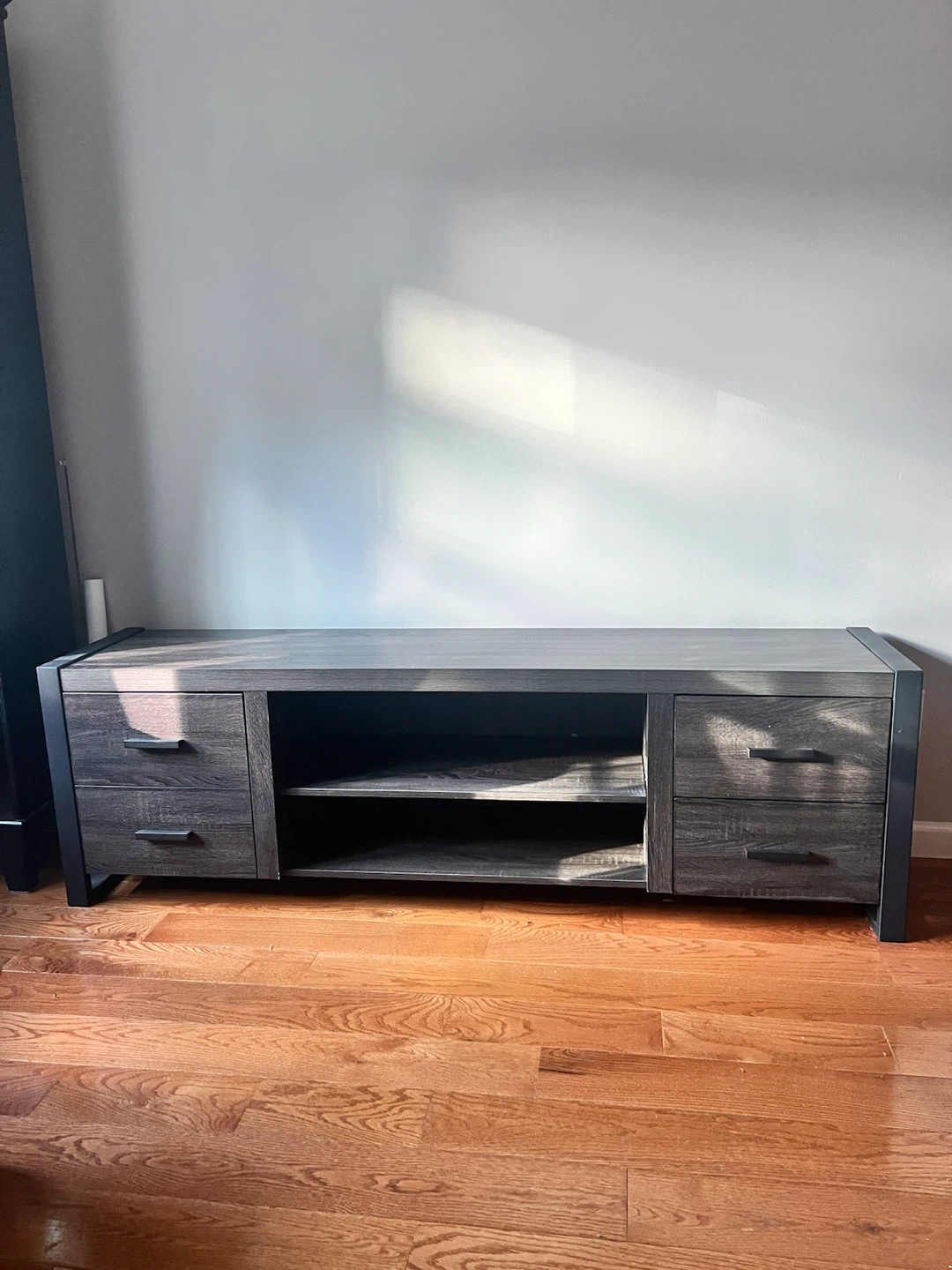 Tv media console dark grey wood black