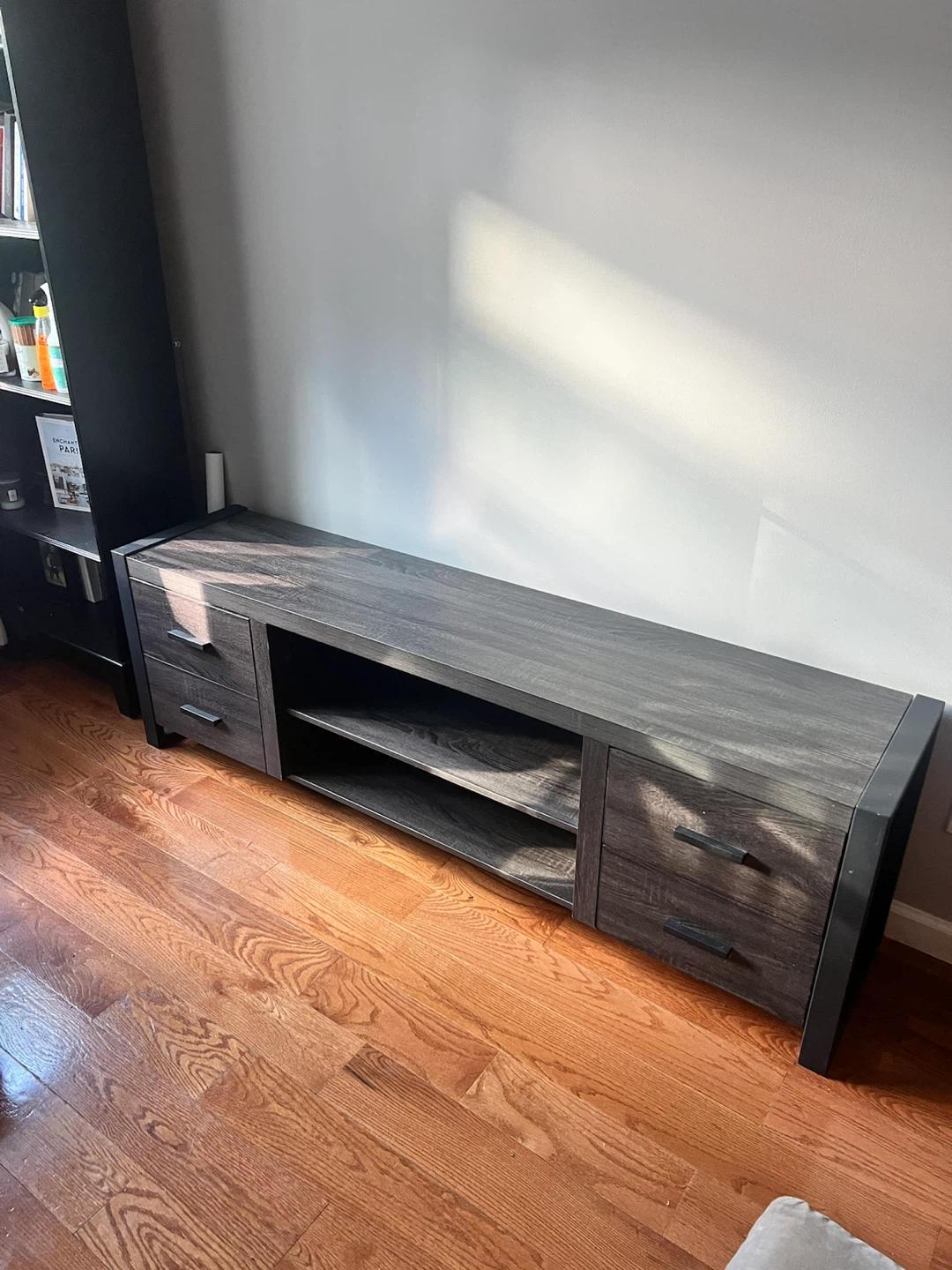 Tv media console dark grey wood black - photo 2