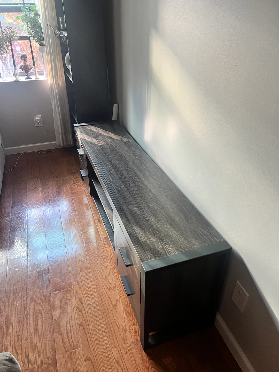 Tv media console dark grey wood black - photo 4